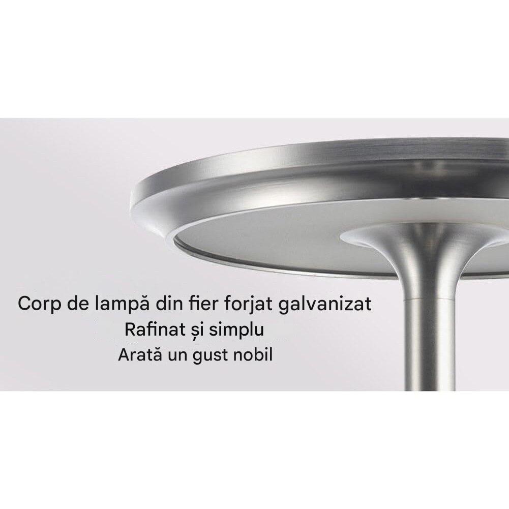 Lampa de masa cu corp din fier forjat galvanizat, elegantă și modernă, potrivită pentru orice decor.